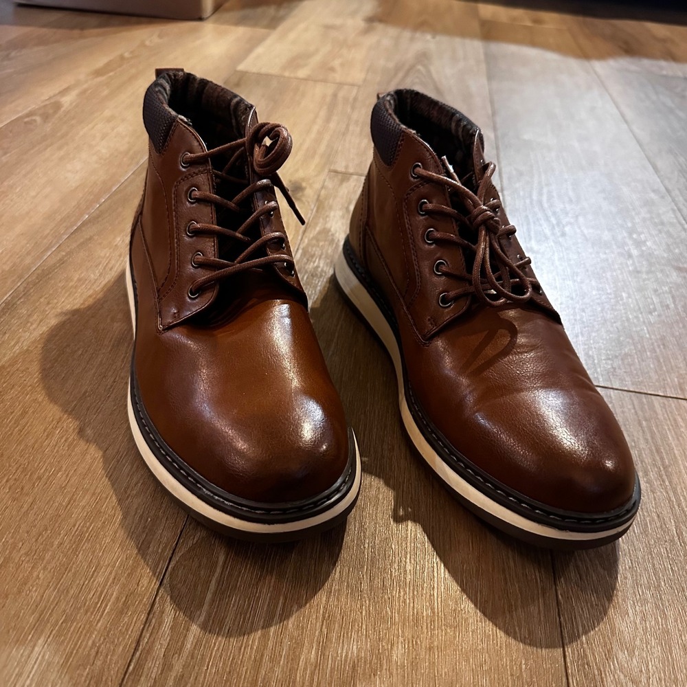 Restoration Nolan Mens Cognac Brown Chukka Boots Lace Up Plaid Lined 12M 503800